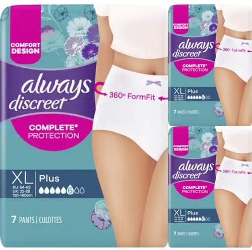 Discreet Inkontinenz Pants Plus XL Binden Pads Damenbinden 7 STÜCK x 3 Packungen