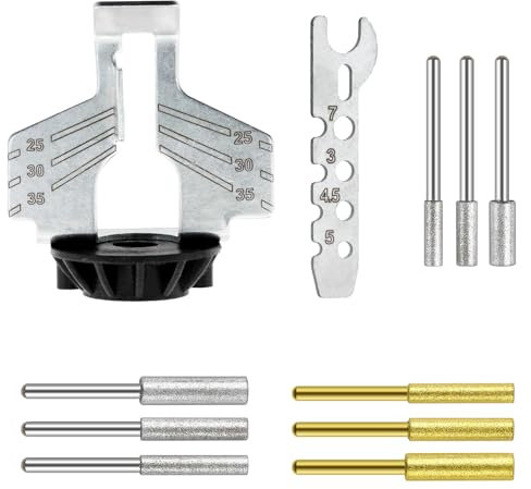 CChiai 11PCS Chain Saw Blade Sharpener Set Chainsaw Sharpening Attachment 9 Diamond Sharpening Blades with Angle Guide Electric Sharpening Accessory for Gardening Lawn Mower Drill Power Tools Black
