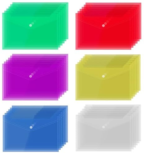 Rcbzzp 36 Piezas Bolsillos Para Documentos, Carpeta para Documentos Plástico, Carpetas de Plástico Bolsas, Carpeta Transparente Colorida, con Cierre a Presión, para Oficina, Casa, Escuela, Viajes