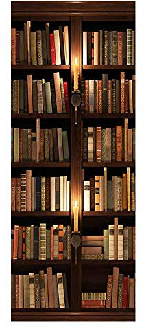 Stickers Mural 3D Trompe l'oeil Auto-adhésif Vinyle Affiche De Porte Pour Chambre Salle De Bain Papier Peint Art Décor 73x205 cm Bibliothèque