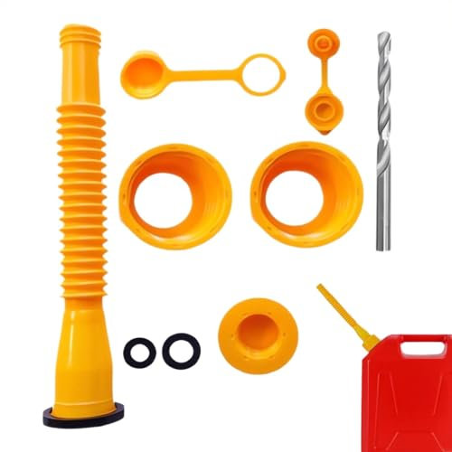 Smileshiney Ölkannenausguss, Öldosendüse mit Schraubkragenkappen – Kappe und Kraftstoff-Entlüftungskappen, flexible Düse, dickes Gummi-Pad, Auslaufabdeckung, passend für 1/2/5/10 Gallonen-Dosen