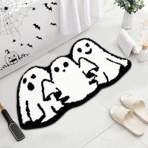 GZWY Halloween Deko Fußmatte, Halloween Geist Fußmatte Gruselig Badematten, Geister Kürbis Teppich Horror Deko, Halloween Dekoration rutschfeste Bodenmatte für Badezimmer, Küche, Raumdekoration