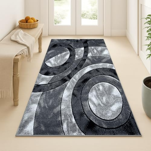 Cozy Haven Ecliptic Runner Rug - Washable Hallway Carpet Runners, Non-Slip Floor Mats for Kitchen, Living Room, Corridor, Entryway, Door Entrances – (Grey, 80x150 cm)