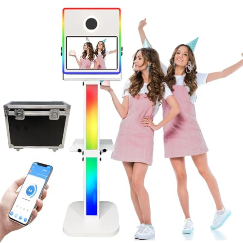 HDaspijh Mirror Photo Booth with 15.6 Inch Touch Screen, Portable Selfie Machine DSLR Photo Booth for Weddings/Parties/Event/Live Streaming, DSLR Camera Booth with Flight Case,White