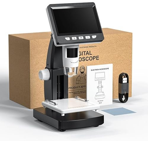 Digitales Mikroskop LCD, 50x - 1000x Vergrößerung, 4,3 Zoll Bildschirm, 1080P Auflösung, Objektiv mit 2 Millionen Pixeln, Elektrische Mikroskop mit 8 LED Licht, Anschließbar an PC, Laptop