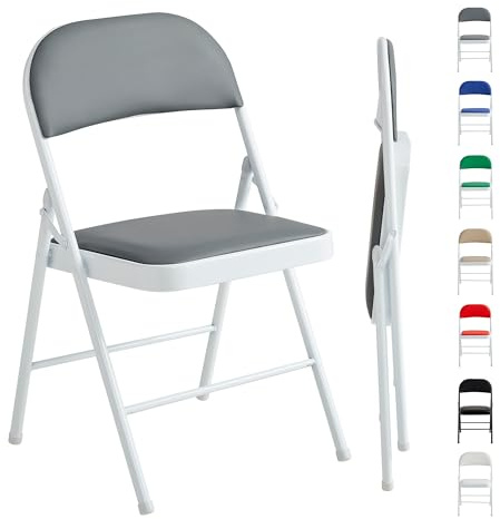 mcc direct Set von 1 Klappstuhl, Kunstleder-Klappstuhl mit Metallgestell und gepolstertem Sitz, leicht zu falten und zu verstauen für Zuhause, Büro, Esszimmer und Empfang (Grau)