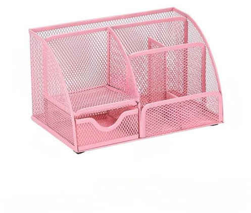 Sinxioer Desk Organiser Pink Metal Mesh 7 fack Pennhållare Skrivbord Tidy Caddy för Pens Clip Notes Home Office Studie