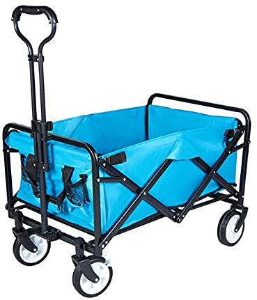 Chariot de transport pliable pour jardin, plage, tout terrain, sport de plein air, couleur bleue, portable et facile à utiliser