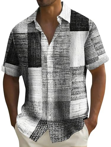 Chemise Infroissable Chemise Boutonnée à Manches Courtes Pour Hommes, D'été Décontractée, Imprimé Patchwork, Chemise Boutonnée Pour Hommes Chemise Blanche Homme Sans Repassage Blanche Infroissable