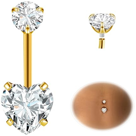 ESHIONER G23 titan navelpiercing guld silver magpiercing 14 g 10 mm 12 mm stavlängd belly piercing kort stav lång stav röd rosa blå lila färgglada bollar navel piercing smycken damer, 10MM, Titan