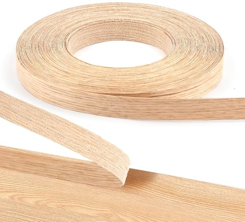 Real Oak Veneer Edging Tape, 20 m x 19 mm Iron on Edging Strip | Hot Melt Adhesive Wood Veneer Strip, Pre-glued Edge Banding Roll for Desk Cabinet Shelves Furniture Panels Restoration