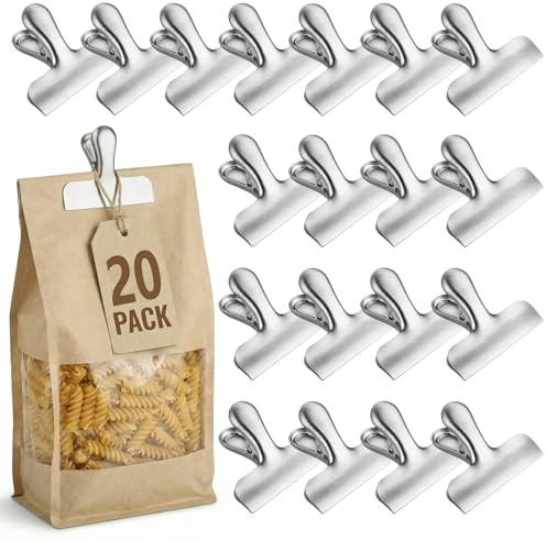 OAMCEG 3-inch Heavy Stainless Steel Food Bag Clips Set - 20 Pcs | Food Clips for Sealing Coffee Bags, Bread Bags, and More, Perfect for Food Storage in Kitchen, Office, and Freezer