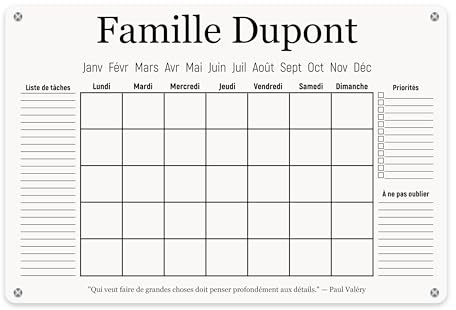 LAUBLUST Calendrier Mural en Acrylique Personnalisé - A2, A3, A4 - Blanc | Planificateur Familial avec Nom et Texte - Hebdomadaire et Mensuel | Annuel Effaçable