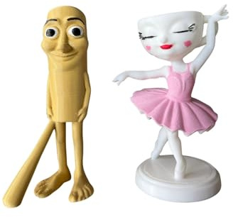 Root Made Brainrot Figure Set of 2: Tung Tung Sahur & Ballerina Cappuccino, 10 cm, Horror, Classic, Collectible, Matte Finish, White & Brown