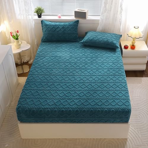 Sábana bajera ajustable de felpa azul de 90 x 200 cm + 25 cm de profundidad, funda de colchón elástica cálida para invierno, colcha suave para una comodidad acogedora