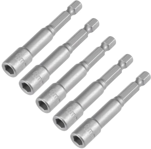 Fixinus Juego de 5 llaves de vaso magnéticas de 6 mm, hexagonales de 1/4 pulgadas para taladros, destornilladores y adaptadores de vaso de impacto
