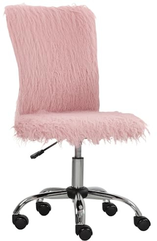 HOMCOM Plush Office Desk Chair, Modern Armless Swivel Vanity Chair with Adjustable Height for Home Office, Bedroom, Living Room, Pink