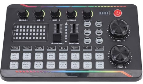 FAUOSWUK Tablero de Sonido, Tarjeta de Sonido en Vivo Mezclador de 16 Efectos de Sonido 7 Modos de Podcasts de Poder de la Voz para Juegos Transmisión en Vivo Bp1048b2