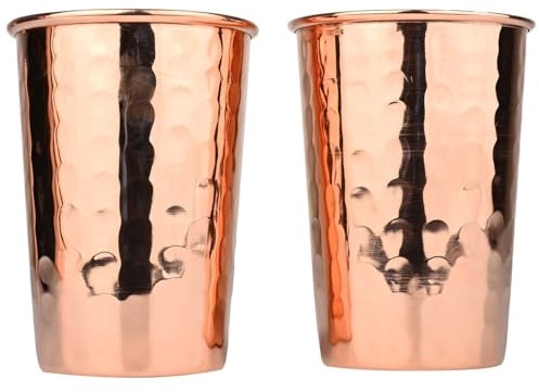 ANCIENTIMPEX Trinkgläser aus reinem Kupfer, 300 ml, gehämmerte Gläser, handgefertigte ayurvedische Trinkbecher für gesundheitliche Vorteile, Wasserbecher für Zuhause & Büro