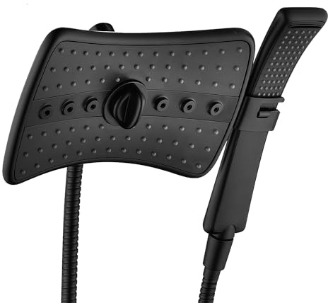 BRIGHT SHOWERS High Pressure Dual Shower Head Combo with Rainfall & Handheld, 4 Spray Settings, Tool-Free Installation, 60 Stainless Steel Hose, Matte Black