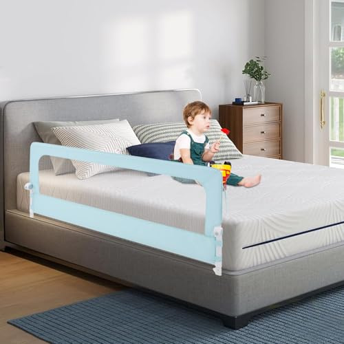 GIDRLL Bettgitter Rausfallschutz Bett Reise Bettumrandung Babybett Höhenverstellbar Kinder Bettschutzgitter mit luftiges Netz, klappbares Rausfallschutz Boxspringbett für die meisten Betttypen (Grün)