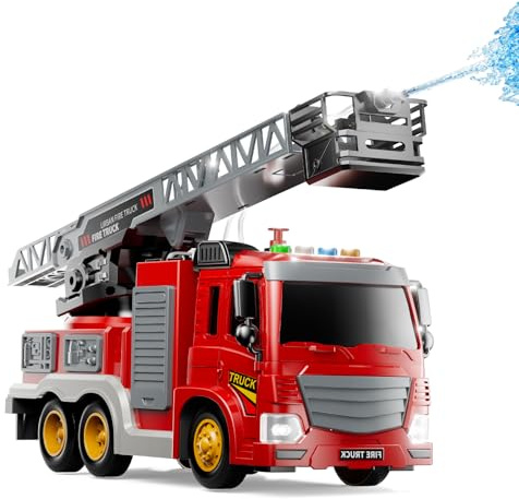 JUKUDAHU Camion dei pompieri giocattolo per bambini 3-8 anni – Set da gioco con gru girevole, luce e suono, giocattolo per ragazzi 5-8, regalo di compleanno per ragazze e bambini