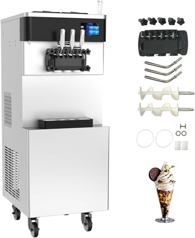 AnyDoor Commercial Ice Cream Maker Machine 110V 2450W 3 Flavors Vertical Soft Serve Ice Cream Machine 5.3 to 7.4 Gal/H Pre-cooling Auto Clean LCD Touch Screen for Snack Bar Restaurants
