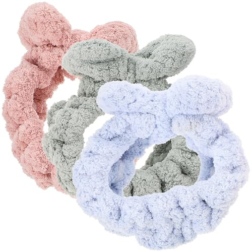 Mobestech Lot de 3 Bandeaux de Spa en Peluche Doux et Confortables pour Maquillage et Bain, Bandeaux Cheveux Nœud pour Femmes, pour Soins Visage