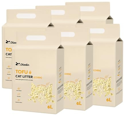 Arena para Gatos de Tofu con Maíz Natural Aglutinante Rápida Sin Polvo Control de Olores Biodegradable y Segura Arena Ecológica para Gato Absorción Fuerte (36L)
