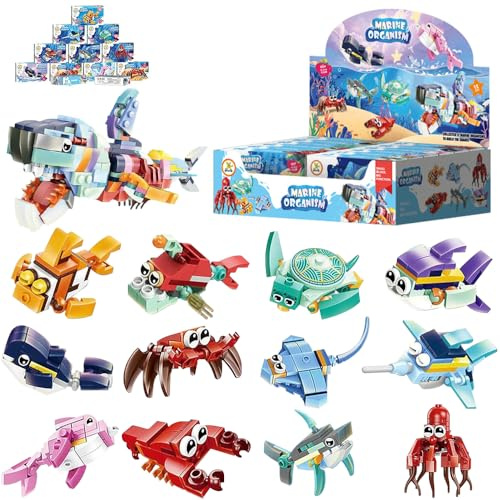 Mineup 12 in 1 Mitgebsel Kindergeburtstag Gastgeschenke,12 Pack Meeresleben Bausteine Spielzeug Set, Baustein Spielzeug Weihnachten Geburtstag Party Geschenke, Geschenke für Weihnachten Ostern