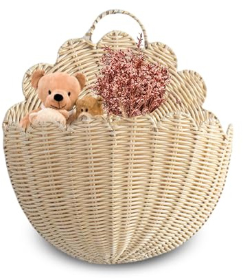 Hängekorb Küche Obstkorb, Rattan Wandkorb Hängend Geflochtener Wandkorb Weidenwand Hängender Korb Aufbewahrung Dekorativer Wandkorb Wandhängender Blumentopf für Garten Hochzeit Dekoration (B)