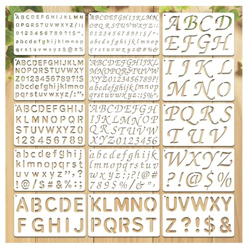 HMCEY 15 Stück Schablonen Buchstaben und Zahlen 15 X 25 CM,Stencil Schablonen Buchstaben zum Malen,Schriftschablone Bullet Journal,Malschablonen Textilgestaltung,Sprühschablone für Scrapbooking, DIY