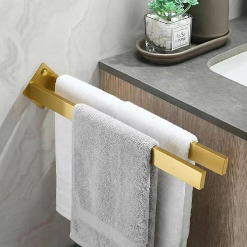 Porte-Serviettes Double Tringle de 40 cm, Barre Porte-Serviettes Murale en Acier Inoxydable SUS304, Porte-Serviettes Double Couche pour Salle de Bain, Cuisine, Chambre Doré