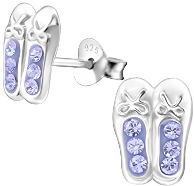 Ballet Pointe Shoes Earrings with Purple Crystal Stones - 925 Sterling Silver