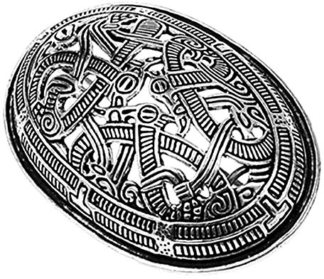 Battle-Merchant Wikinger Schalenfibel Morberg im Jellingstil Gewandschließe Mystische Brosche Wikinger Gewandschmuck Fibel (Silber)