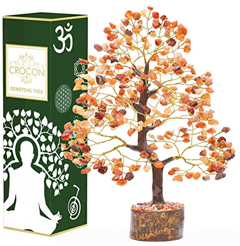 Carnelian Orange Crystal Chakra Tree of Life Spiritual Healing Meditation Gift Bonsai Tree for Home & Room Decor Crystal Gift for Women Present Birthday Gifts for Women Men Housewarming Mum Dad
