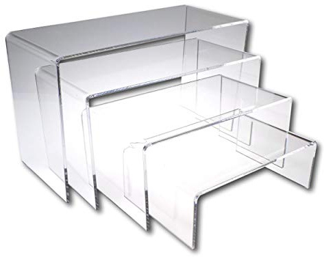 EPOSGEAR Nesting Plinths Clear or Coloured Acrylic Plastic Retail Riser Tiered Counter Display Stands - Perfect for Shops, Stalls, Ornaments, Models etc (Clear, Full Set of 4 Stands)