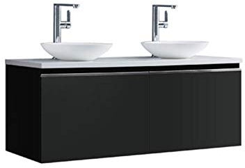 StoneArt Badmöbel Set Mineralguss Waschbecken Waschschale Aufsatzwaschbecken und Unterschrank Waschtisch Einzel- oder Doppelwaschbecken Milano ME-1200pro-4 dunkelgrau 120cm