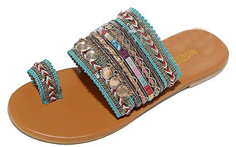 Sandalen Damen Artisanal Sandalen Flip-Flops Handgemachte Boho Flip Flop im griechischen Stil (39,Grün)