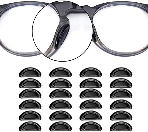 Voarge 24 Stück Klebstoff Augen Brille Nasen Pads, D Form Stick auf Anti-Rutsch Weiche Silikon, Rutschfeste Selbstklebende Nasenpads, brillenpads Silikon Ovale 2mm Schwarz