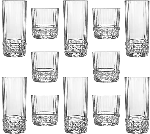 Bormioli Rocco Conjunto de cristalería de 20 PC América 20s - Vintage Art Deco Highball Whisky Cocktail Gafas Tumblers - 370ml, 490ml - by