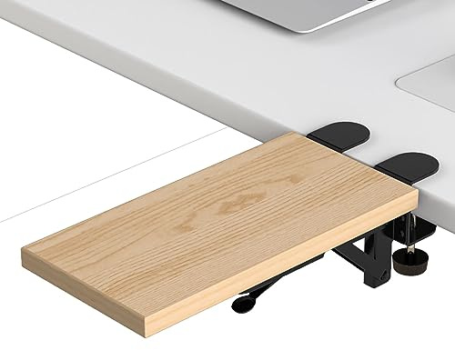 OUGIC Ergonomische Schreibtisch-Erweiterungsablage, 30 x 15 cm, Klemme ohne Perforation, faltbare Tastatur-Schubladenablage, Handgelenkauflage, Computerständer