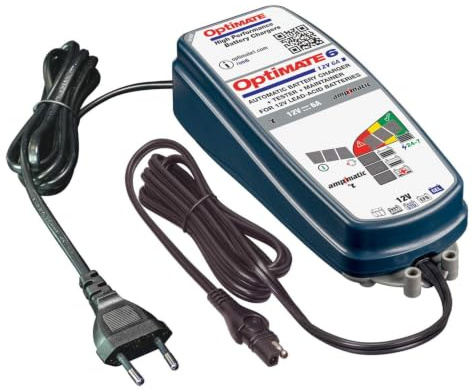 OptiMate TecMate 6 Ampmatic, TM360, 9-stufiges gekapseltes batterieschonendes 12V 6A Lade- & Wartungsgerät, Silver-serie