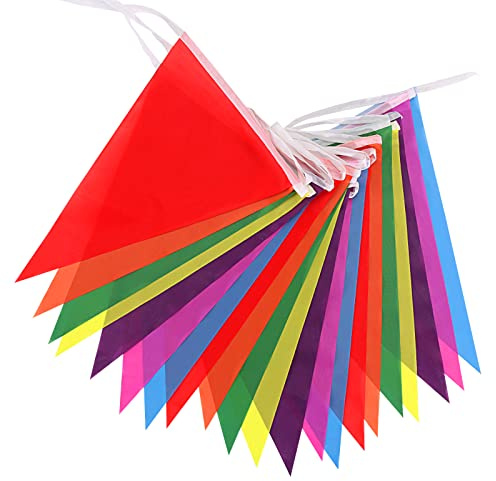 Reusable Pennant Banner, 30 Foot Rainbow String Flags, Kids Birthday Party Decoration, Carnivals, Indoor and Outdoor Events