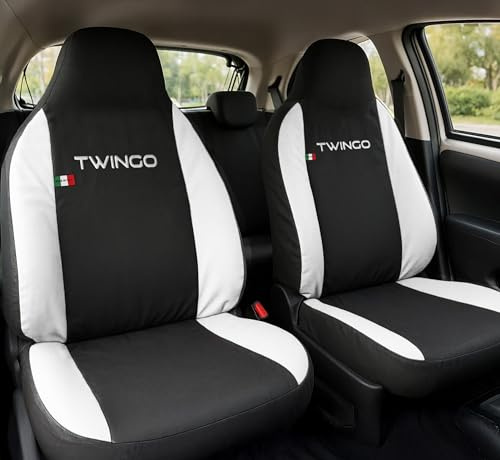 Auto Accessori Lupex - Sitzbezüge für Autositz, kompatibel Autositzbezüge für Twingo, Schwarz Weiß, Made in Italy, Set für Vorder- und Rücksitze, Polyester-Gewebe, Auto-Innenbezüge