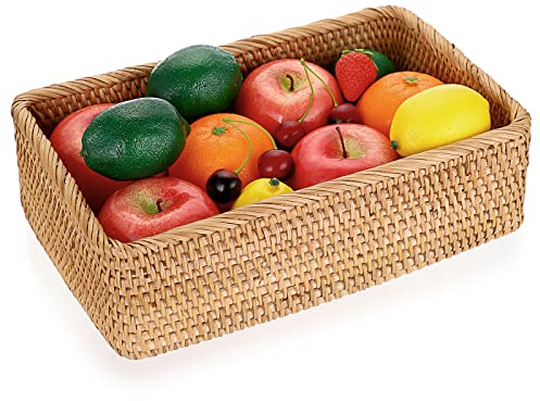 IGNPION Rectangle Rattan Woven Fruit Basket Wicker Food Tray Storage Holder Home Bathroom Kitchen Storage Basket