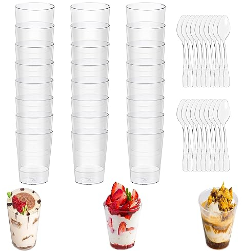 BluVast Verrines Plastique, 50 Pièce Verrines, Verrine Plastique Aperitif, 90ML Verrines Plastiques, Réutilisable Verrines Convient pour Mousses Gâteaux Desserts