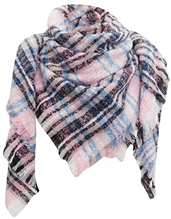 Karierter Dreieckschal Mit Fransen - Baumwolle Halstuch, Mode Gestrickter Damen Poncho Winterschal