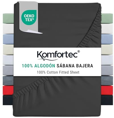 Komfortec Spannbettlaken Jersey 100% Baumwolle – 90x200 cm – 135g/m² – Weich, Atmungsaktiv & Hautfreundlich – Mit Rundumgummi – Oeko-Tex Zertifiziert – Für Boxspring, Topper & Matratzen – Schwarz