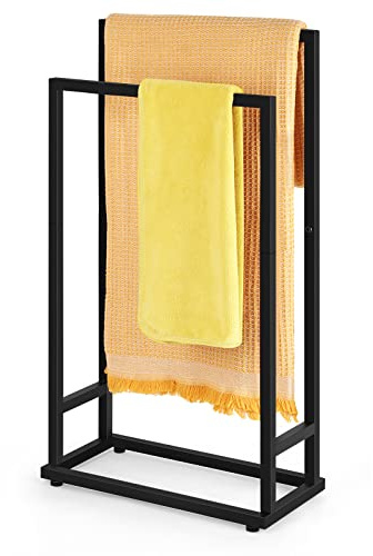 Porte-Serviettes sur Pied à 2 Niveaux pour Salle de Bain, buanderie, Chambre à Coucher, Piscine (Noir Mat)